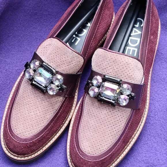 GADEA By Lodi Rhinestone Purple/Burgandy Suede Chunky Loafers, 39 8-8.5 -  NWOT - Picture 2 of 16